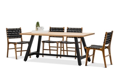 Brooklyn 5 Piece Natural Oak Dining Set With Black Lazie Leather Strapping Chairs